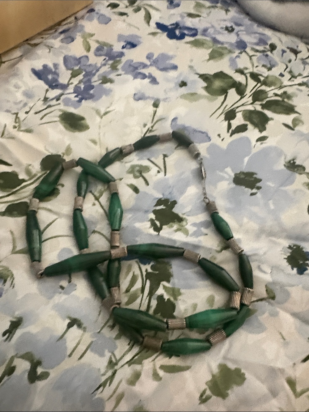 Green Bead Necklace with Silver Accents - Women's Fashion Jewelry